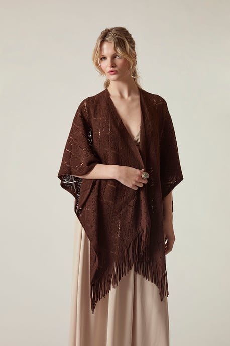 Brown Pointelle Knit Beach Cover-Up Kaftan - Image 3