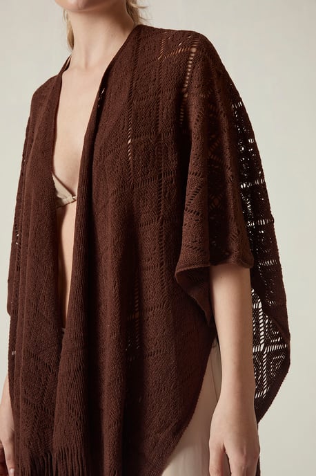 Brown Pointelle Knit Beach Cover-Up Kaftan - Image 4