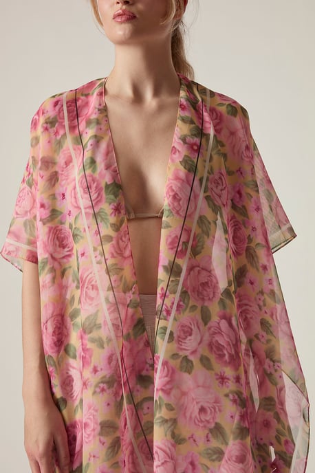 Pink Rose Print Beach Kaftan Cover-Up - Image 3