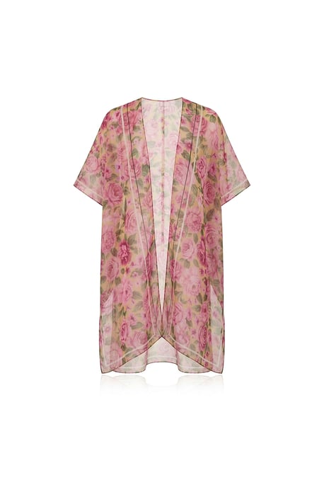 Pink Rose Print Beach Kaftan Cover-Up - Image 5