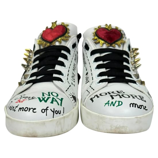Dolce & Gabbana Printed Portofino Sneakers in White Leather - Image 2