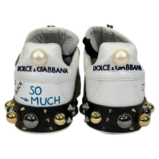 Dolce & Gabbana Printed Portofino Sneakers in White Leather - Image 3