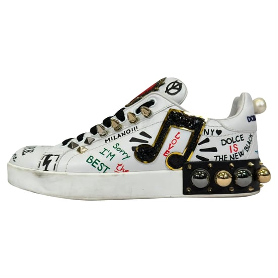 Dolce & Gabbana Printed Portofino Sneakers in White Leather - Image 4