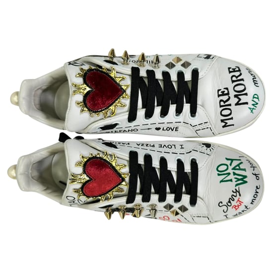 Dolce & Gabbana Printed Portofino Sneakers in White Leather - Image 5