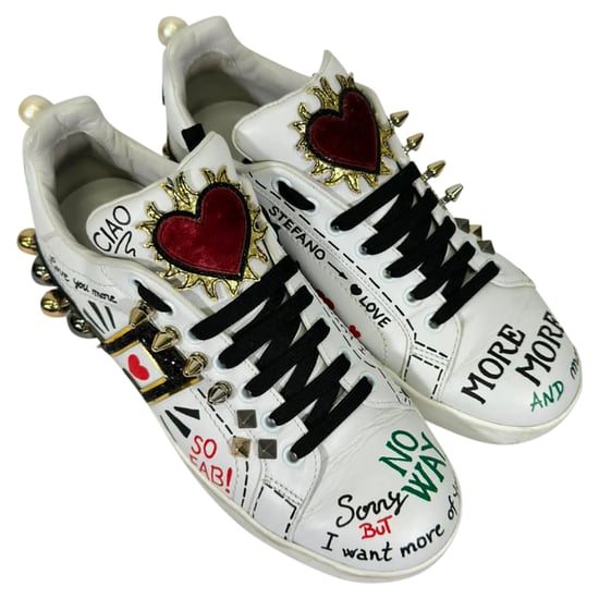 Dolce & Gabbana Printed Portofino Sneakers in White Leather - Image 6