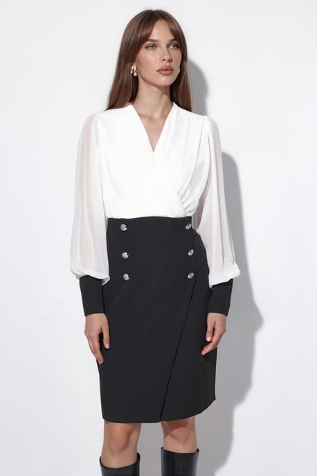 V-hals Midi Jurk met Knopdetail - Image 4