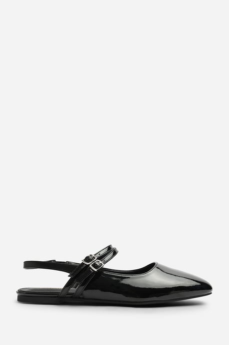 Wheres That From Womens Alena Double Strap Backless Mary Jane Flats in Black Patent - Image 2