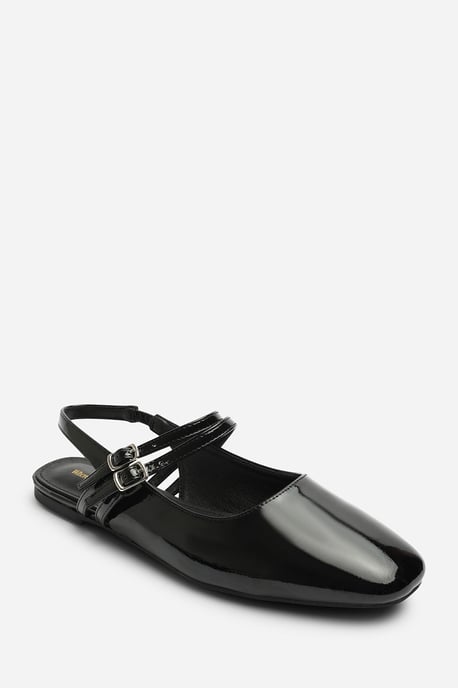 Wheres That From Womens Alena Double Strap Backless Mary Jane Flats in Black Patent - Image 3