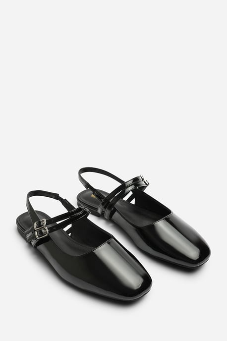 Wheres That From Womens Alena Double Strap Backless Mary Jane Flats in Black Patent - Image 4