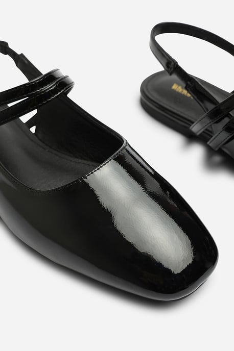 Wheres That From Womens Alena Double Strap Backless Mary Jane Flats in Black Patent - Image 5