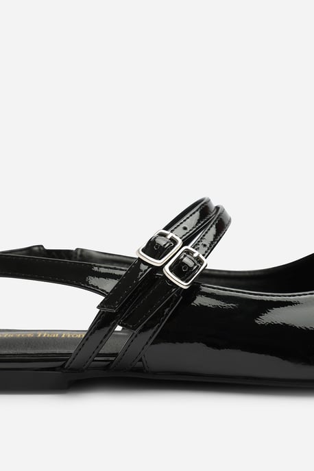 Wheres That From Womens Alena Double Strap Backless Mary Jane Flats in Black Patent - Image 6