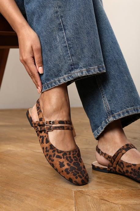 Wheres That From Womens Alena Double Strap Backless Mary Jane Flats in Leopard Suede - Image 1