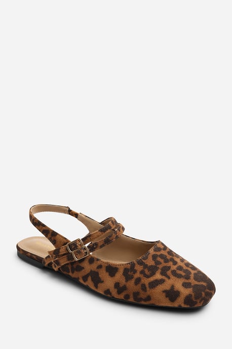 Wheres That From Womens Alena Wide Fit Double Strap Backless Mary Jane Flats in Leopard Suede - Image 3