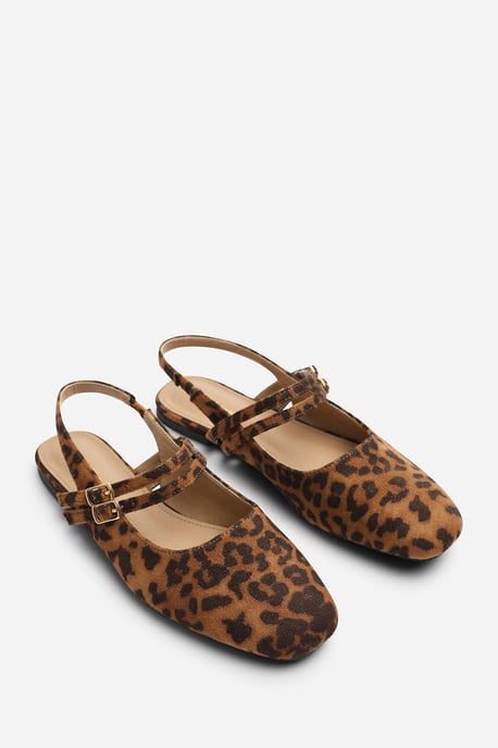 Wheres That From Womens Alena Wide Fit Double Strap Backless Mary Jane Flats in Leopard Suede - Image 4