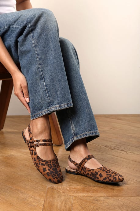 Wheres That From Womens Alena Wide Fit Double Strap Backless Mary Jane Flats in Leopard Suede - Image 6