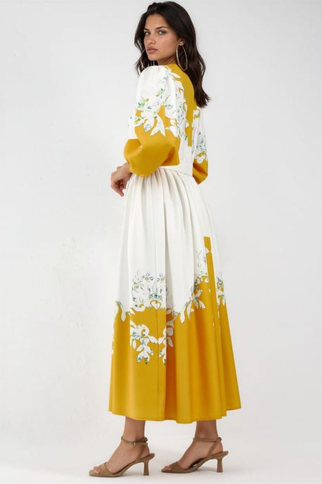Bloemen Maxi Jurk met V-hals en Knoopdetails - Image 2