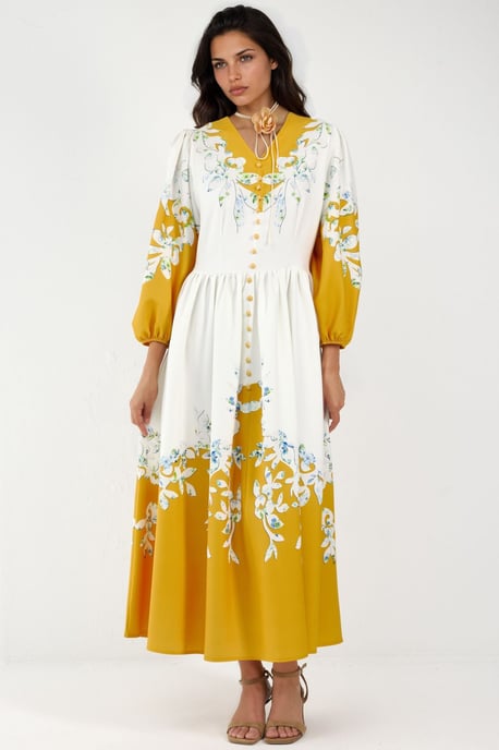 Bloemen Maxi Jurk met V-hals en Knoopdetails - Image 4