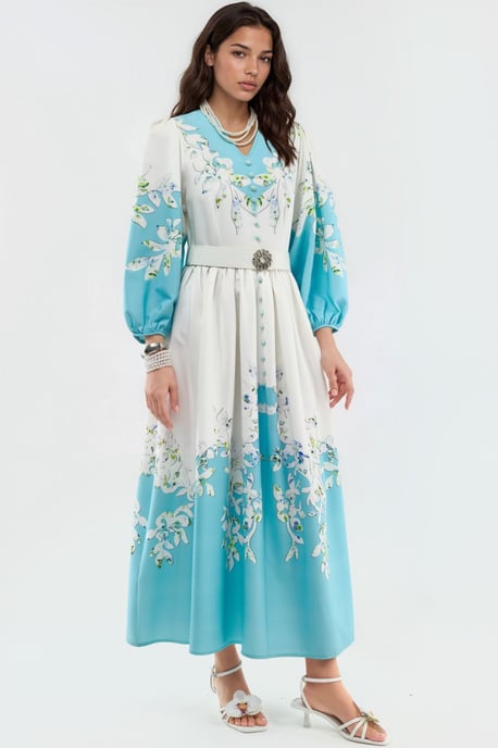 Bloemen Maxi Jurk met V-hals en Knoopdetails - Image 4