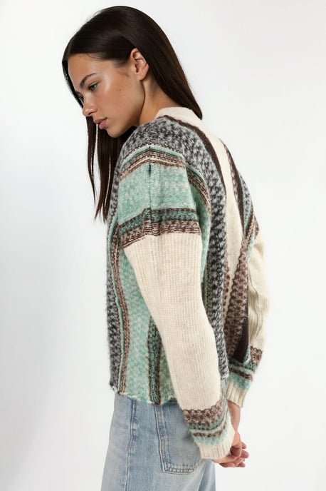 Oversized Soft Touch Patterned V-Neck Knit Cardigan - Image 2