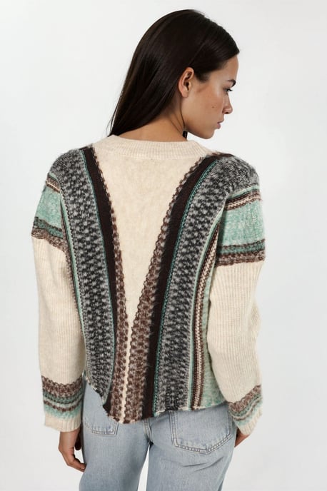 Oversized Soft Touch Patterned V-Neck Knit Cardigan - Image 3