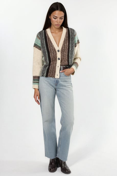 Oversized Soft Touch Patterned V-Neck Knit Cardigan - Image 4