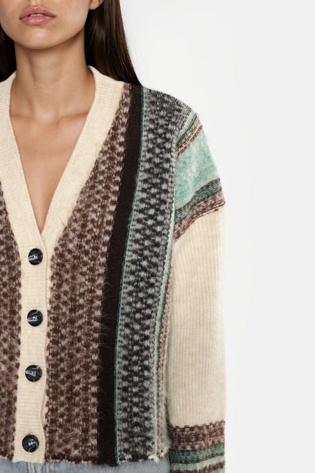 Oversized Soft Touch Patterned V-Neck Knit Cardigan - Image 5