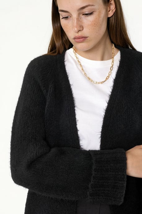 Long Ribbed Knit Cardigan with Open Collar - Image 3