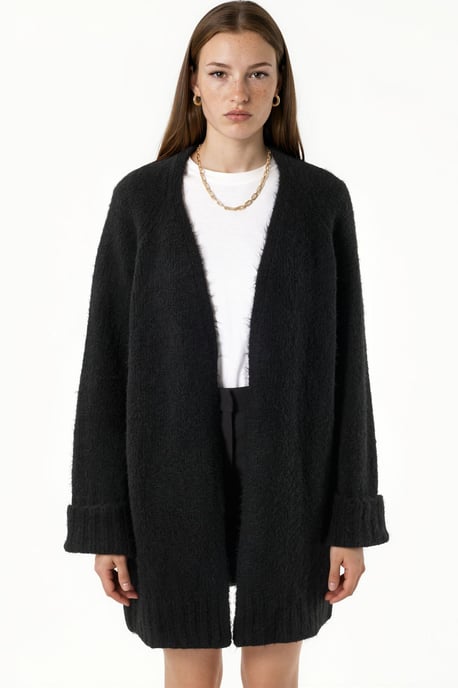 Long Ribbed Knit Cardigan with Open Collar - Image 4