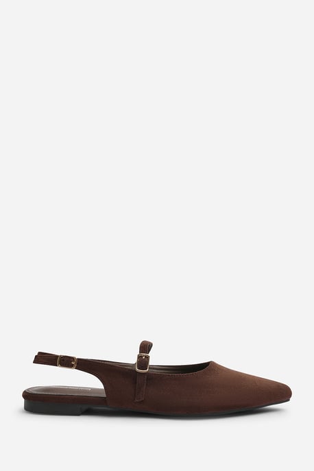 Wheres That From Womens Estrella Wide Fit Pointed Toe Mary Jane Open Back Ballet Flats In Brown Suede - Image 2