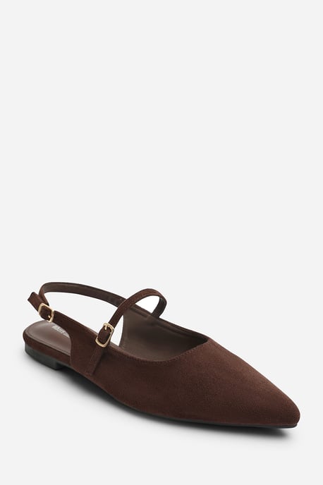 Wheres That From Womens Estrella Wide Fit Pointed Toe Mary Jane Open Back Ballet Flats In Brown Suede - Image 3