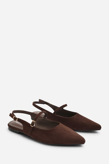 Wheres That From Womens Estrella Wide Fit Pointed Toe Mary Jane Open Back Ballet Flats In Brown Suede - Image 4