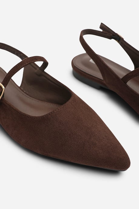 Wheres That From Womens Estrella Wide Fit Pointed Toe Mary Jane Open Back Ballet Flats In Brown Suede - Image 5