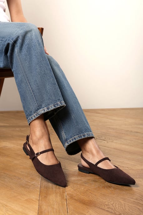 Wheres That From Womens Estrella Wide Fit Pointed Toe Mary Jane Open Back Ballet Flats In Brown Suede - Image 6
