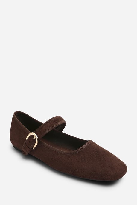 Wheres That From Womens Karsyn Mary Jane Ballet Flats With Buckle Detail in Brown Suede - Image 3