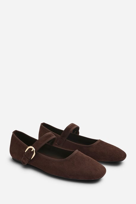 Wheres That From Womens Karsyn Mary Jane Ballet Flats With Buckle Detail in Brown Suede - Image 4