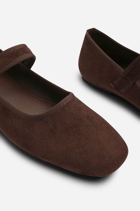 Wheres That From Womens Karsyn Mary Jane Ballet Flats With Buckle Detail in Brown Suede - Image 5