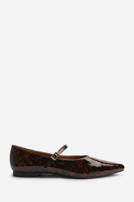 Wheres That From Womens Novalee Pointed Toe Mary Jane Front Strap Ballet Flats in Tortoise Patent - Image 2