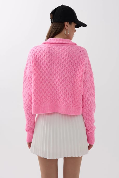 Textured Knitted Sweater with Shirt Collar - Image 5