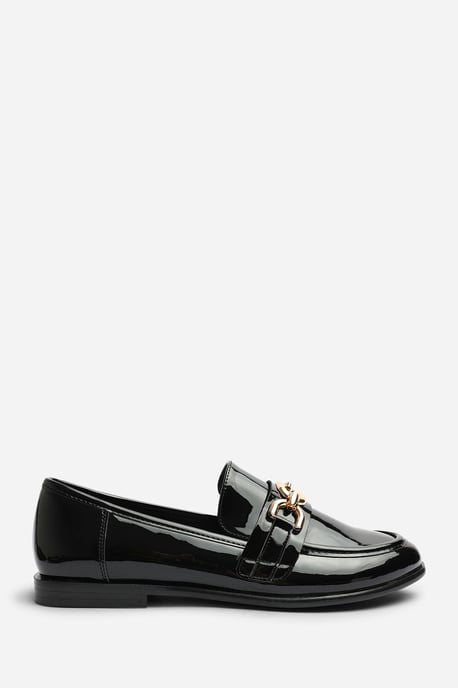 Wheres That From Womens Lettie Wide Fit Chain Trim Detail Flat Loafers In Black Patent - Image 2