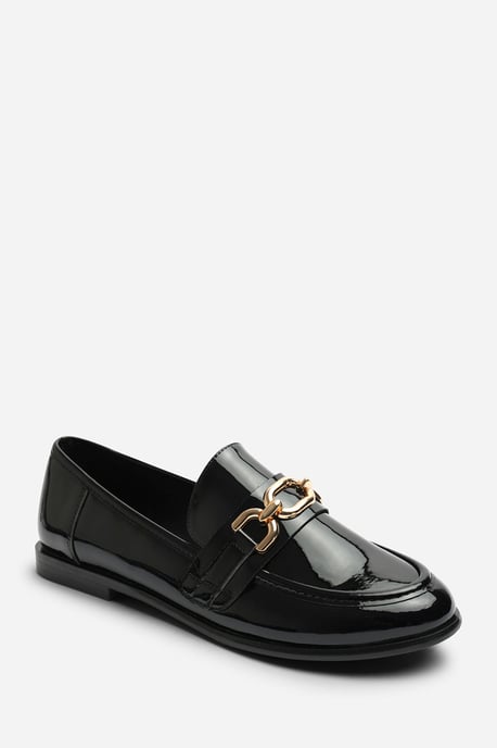 Wheres That From Womens Lettie Wide Fit Chain Trim Detail Flat Loafers In Black Patent - Image 3