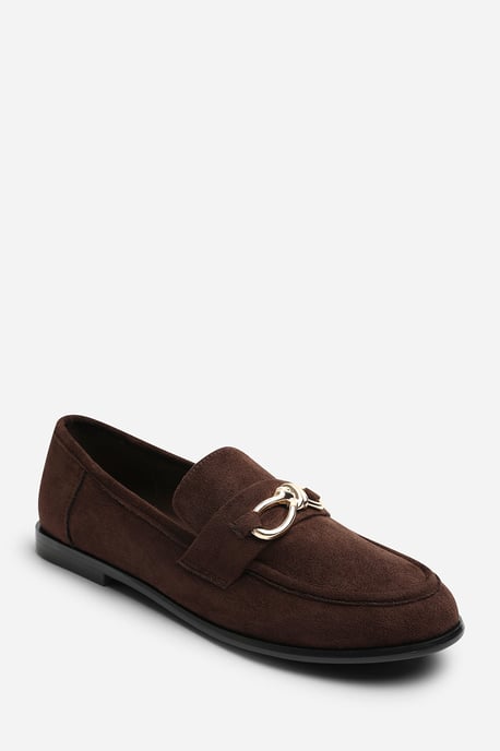 Wheres That From Womens Freyja Knot Trim Hardware Detail Flat Loafers in Brown Suede - Image 3