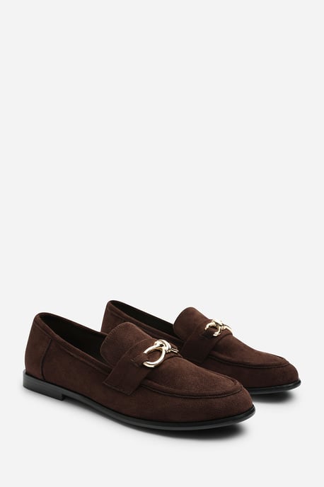 Wheres That From Womens Freyja Knot Trim Hardware Detail Flat Loafers in Brown Suede - Image 4