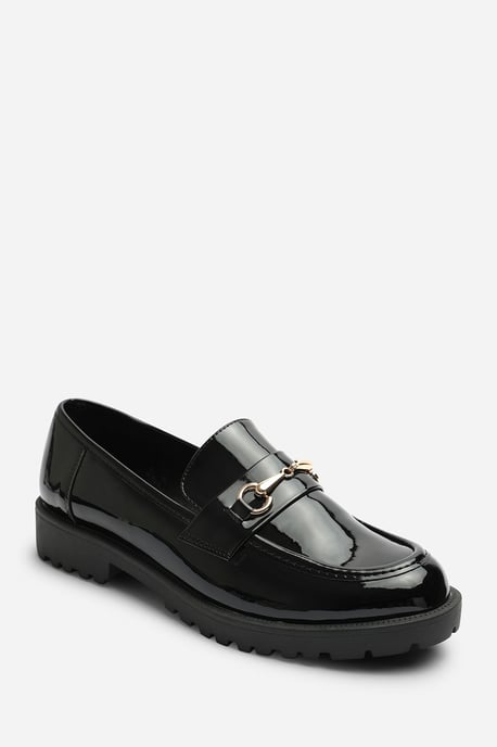 Wheres That From Womens Aadhya Chunky Snaffle Trim Detail Loafers in Black Patent - Image 3