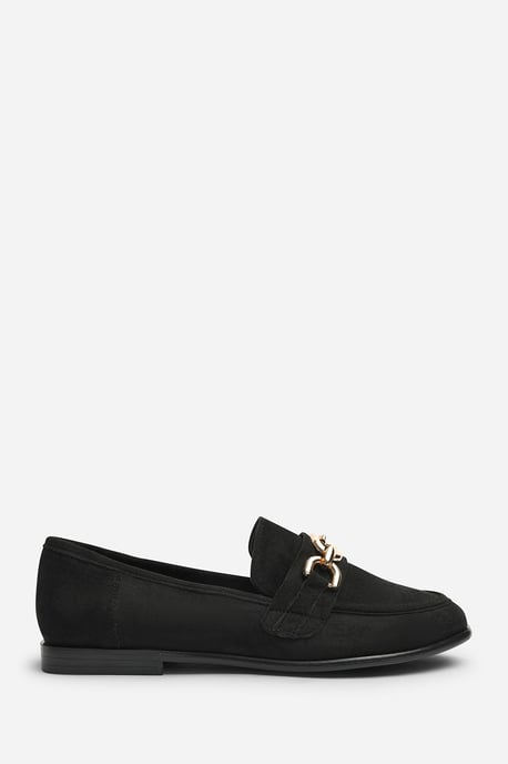 Wheres That From Womens Lettie Chain Trim Detail Flat Loafers in Black Suede - Image 2