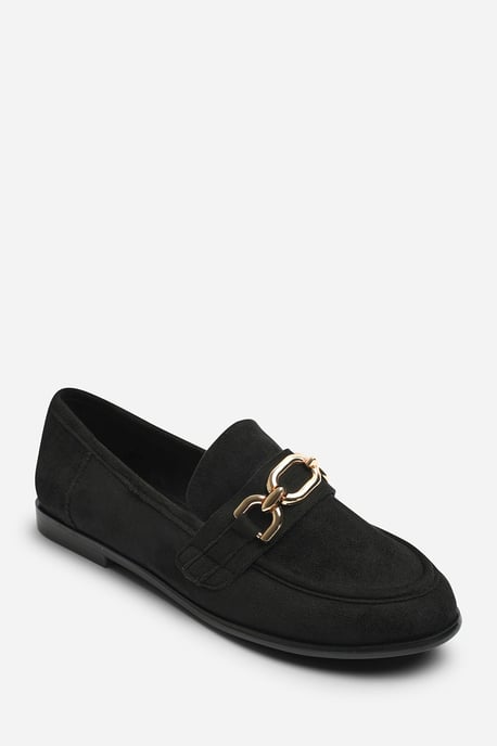 Wheres That From Womens Lettie Chain Trim Detail Flat Loafers in Black Suede - Image 3