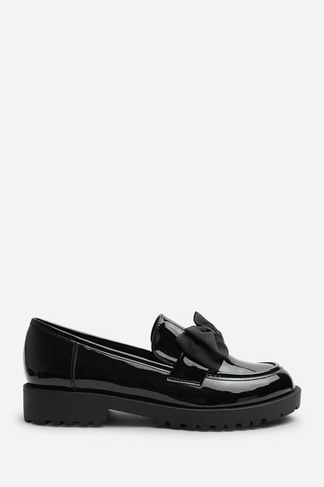 Wheres That From Womens Kinley Chunky Bow Detail Patent Loafers In Black Patent - Image 2