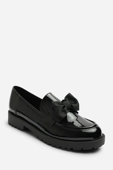 Wheres That From Womens Kinley Chunky Bow Detail Patent Loafers In Black Patent - Image 3