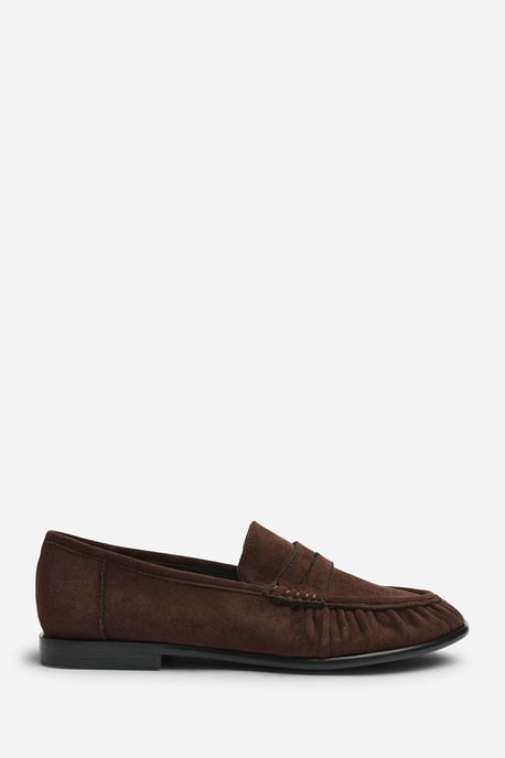 Wheres That From Womens Charleigh Ruched Detail Flat Penny Loafers in Brown Suede - Image 2