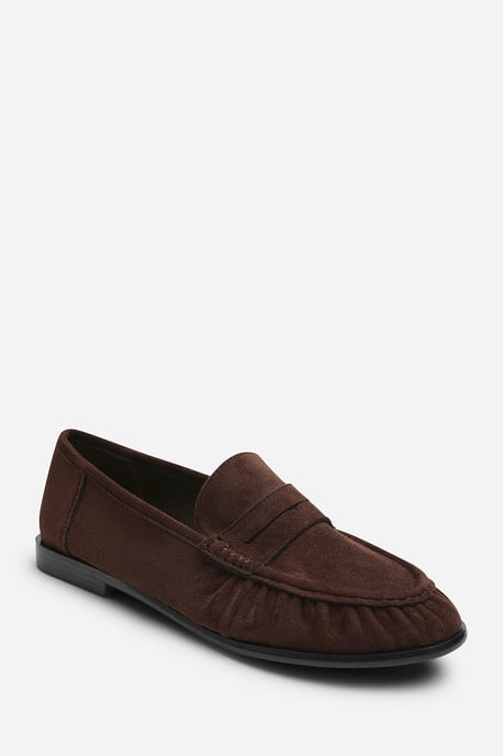 Wheres That From Womens Charleigh Ruched Detail Flat Penny Loafers in Brown Suede - Image 3