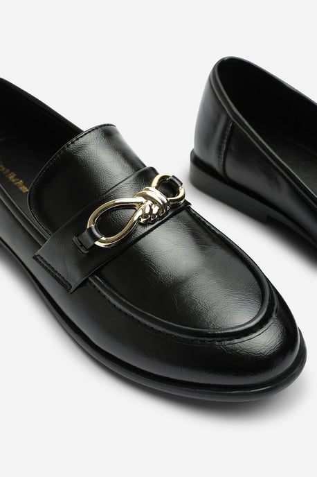 Wheres That From Womens Freyja Black Knot Trim Hardware Detail Flat Loafers - Image 5